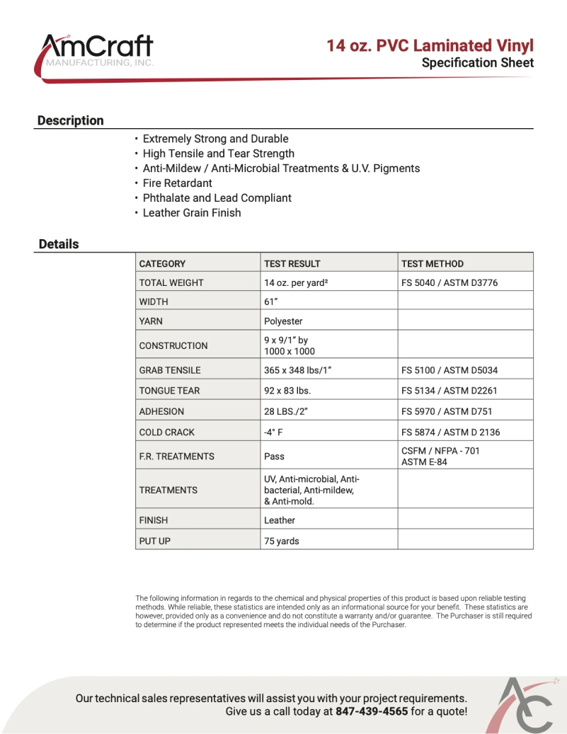 AmCraft Manufacturing Material Specification Sheet After