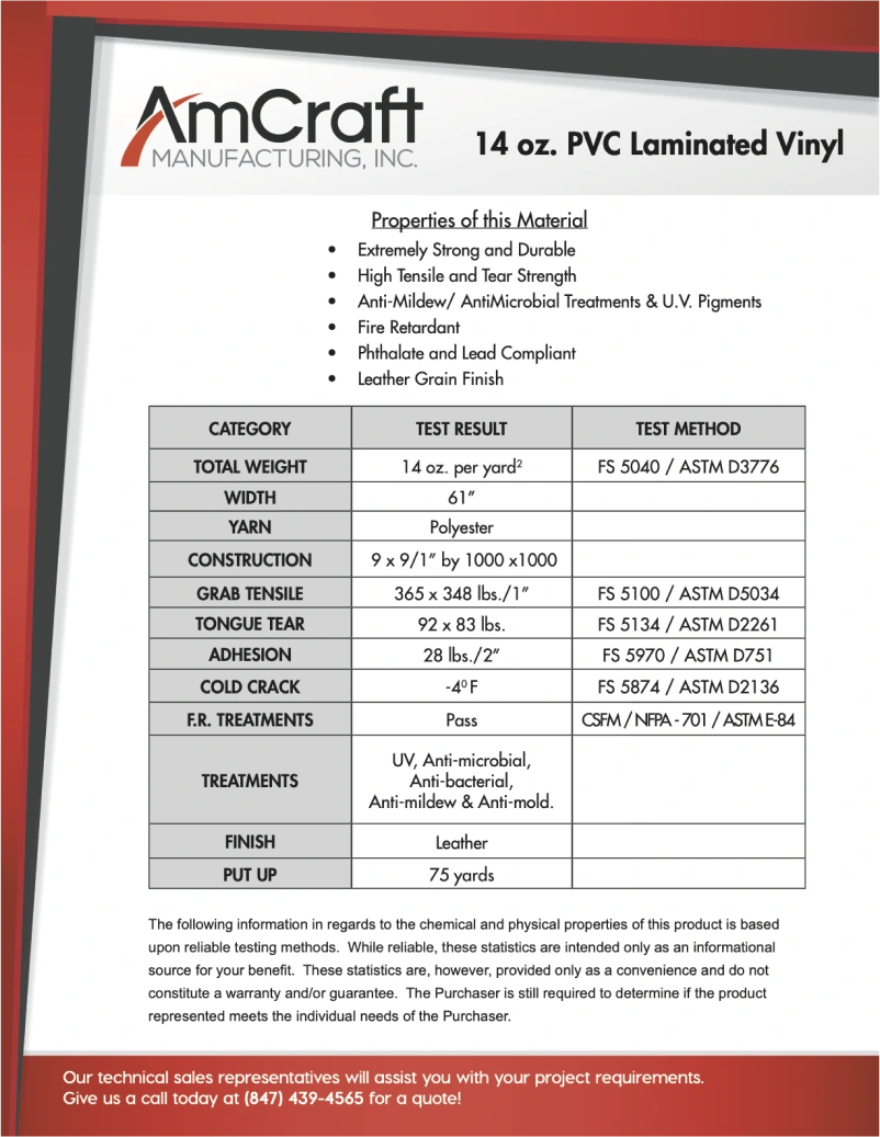 AmCraft Manufacturing Material Specification Sheet Before